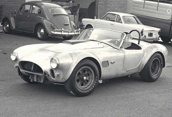 Cobra publicity, Venice, CA, 1964. First Cobra 427 race car is readied for Riverside test.